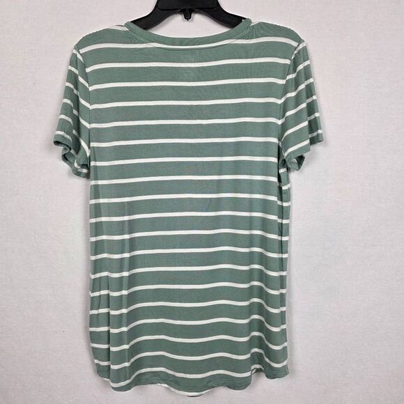 GAP Luxe L Green White Striped Short Sleeve Tee - Picture 3 of 6